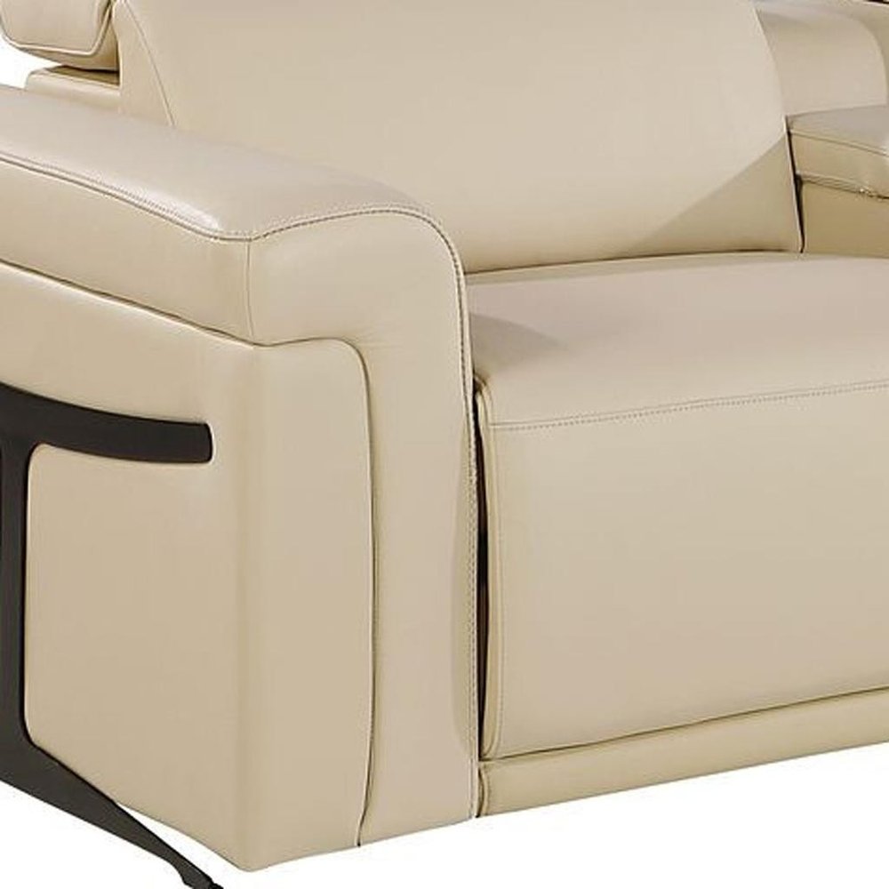 166" Beige Italian Leather Reclining USB Sofa And Storage