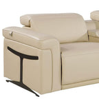 166" Beige Italian Leather Reclining USB Sofa And Storage