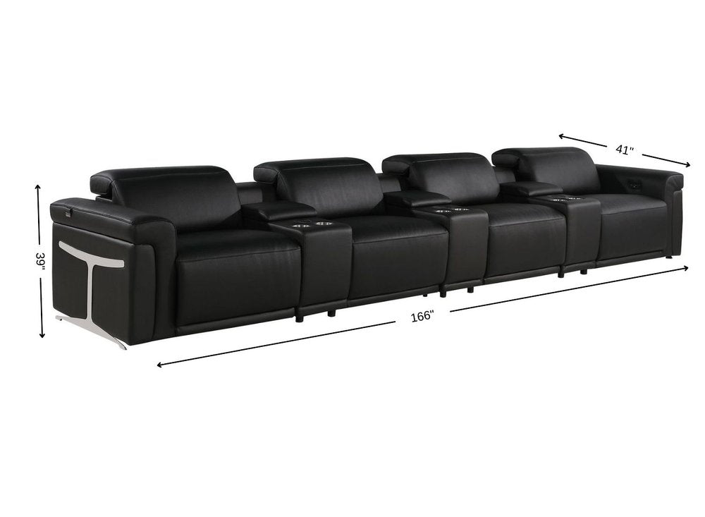 166" Beige Italian Leather Reclining USB Sofa And Storage