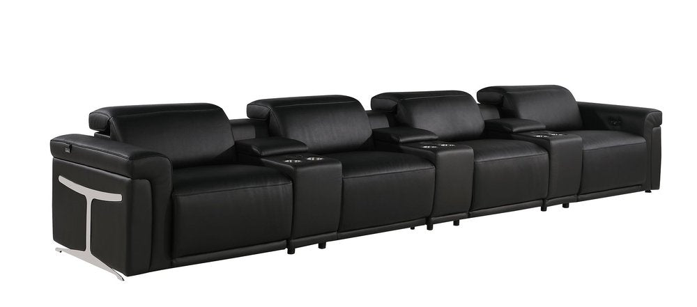 166" Beige Italian Leather Reclining USB Sofa And Storage