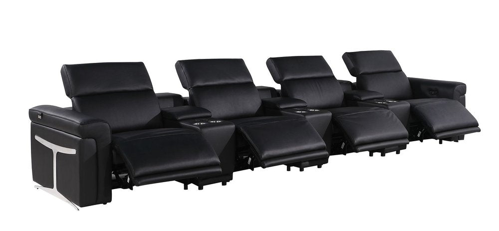 166" Beige Italian Leather Reclining USB Sofa And Storage