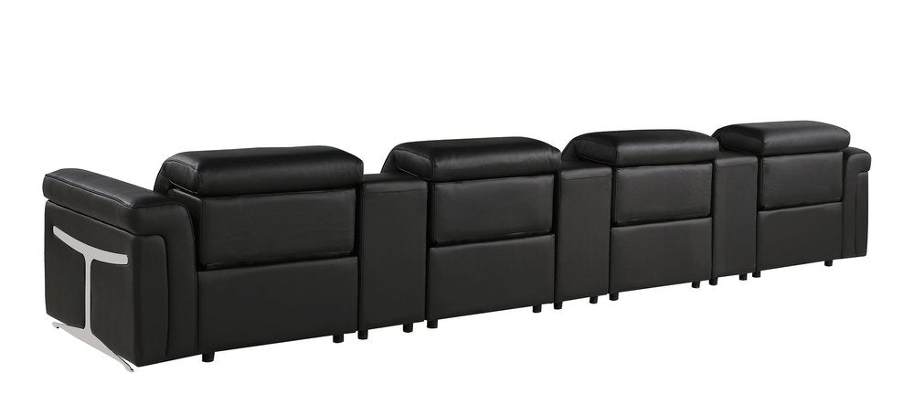 166" Beige Italian Leather Reclining USB Sofa And Storage