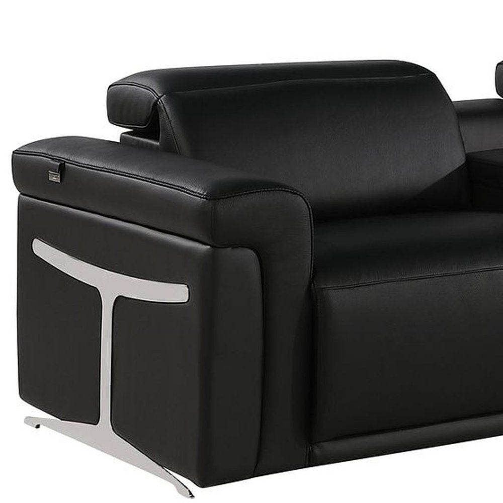 166" Beige Italian Leather Reclining USB Sofa And Storage