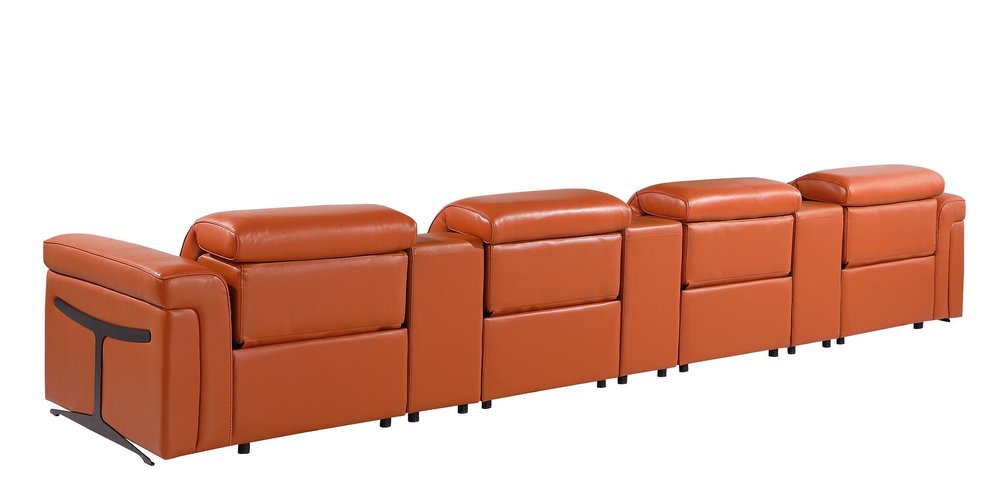 166" Beige Italian Leather Reclining USB Sofa And Storage