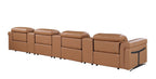 166" Beige Italian Leather Reclining USB Sofa And Storage