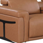 166" Beige Italian Leather Reclining USB Sofa And Storage