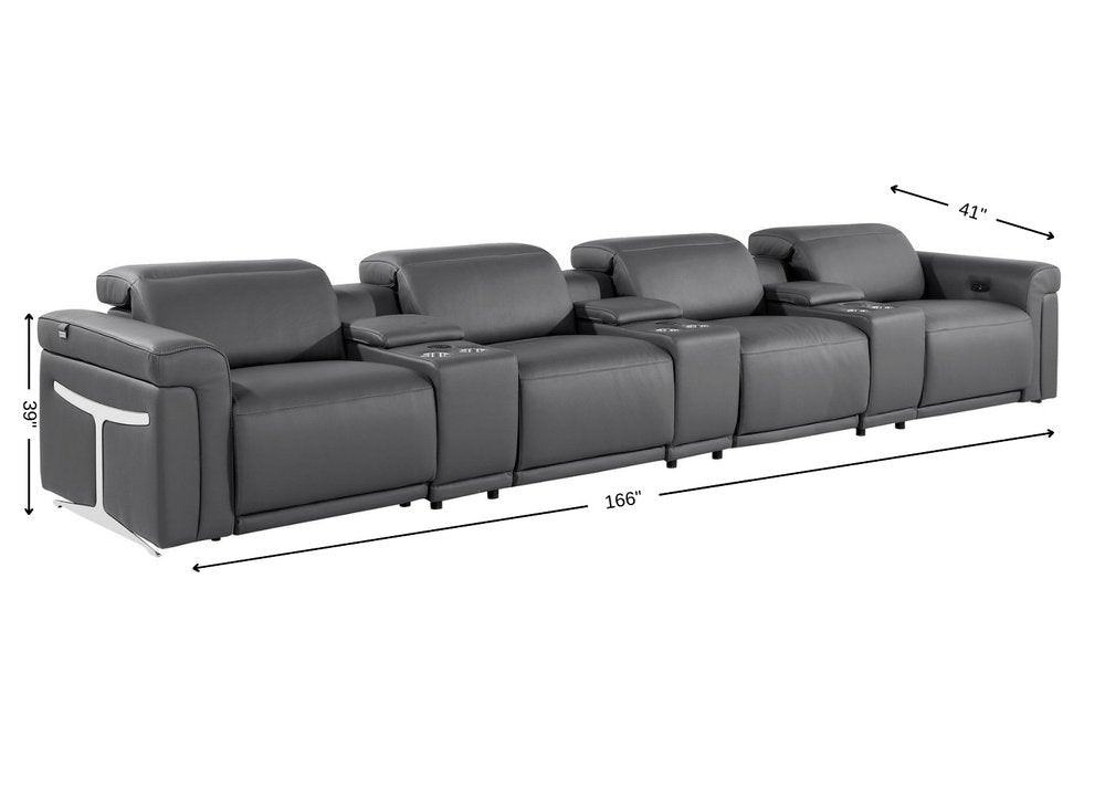 166" Beige Italian Leather Reclining USB Sofa And Storage