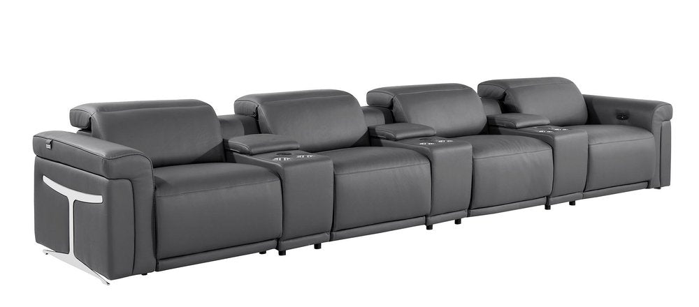 166" Beige Italian Leather Reclining USB Sofa And Storage