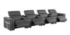 166" Beige Italian Leather Reclining USB Sofa And Storage