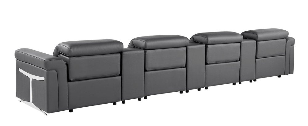 166" Beige Italian Leather Reclining USB Sofa And Storage