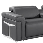 166" Beige Italian Leather Reclining USB Sofa And Storage