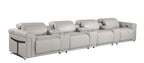 166" Beige Italian Leather Reclining USB Sofa And Storage