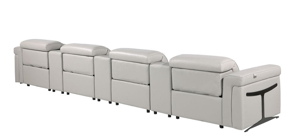 166" Beige Italian Leather Reclining USB Sofa And Storage