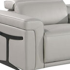 166" Beige Italian Leather Reclining USB Sofa And Storage