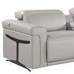 166" Beige Italian Leather Reclining USB Sofa And Storage