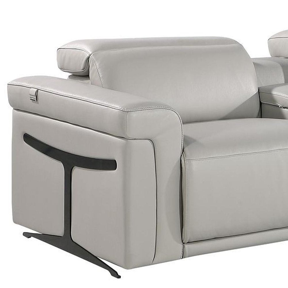 166" Beige Italian Leather Reclining USB Sofa And Storage