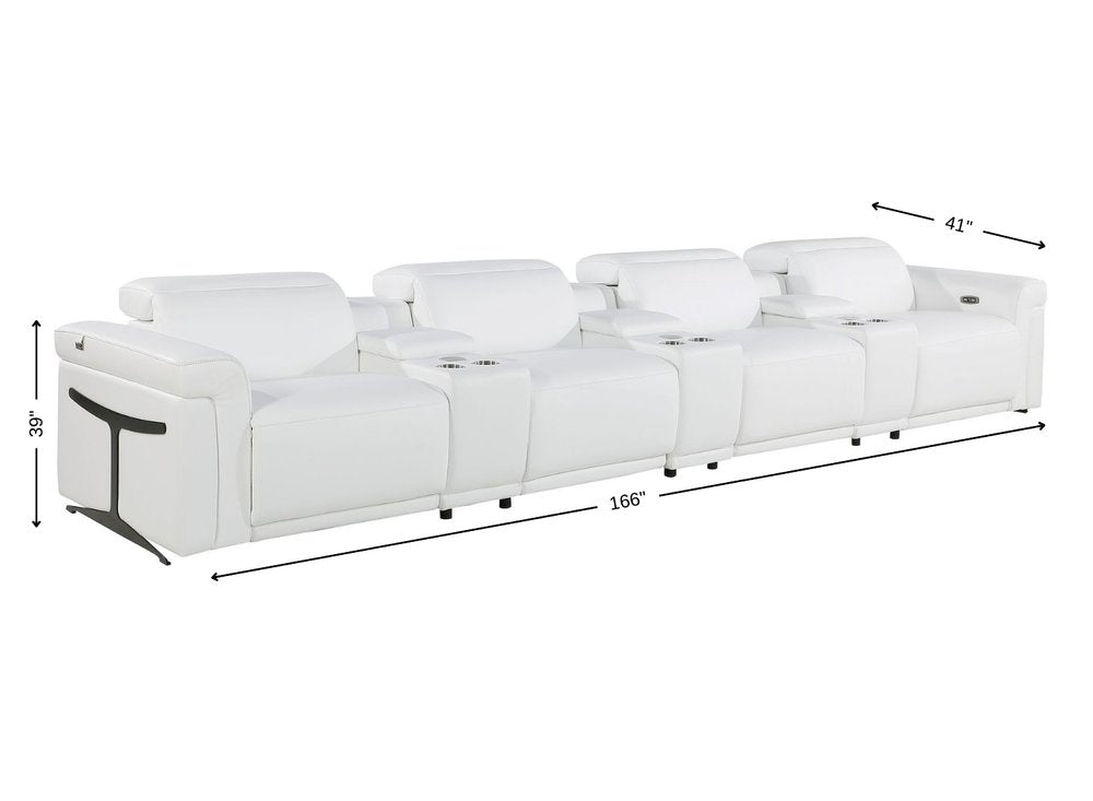 166" Beige Italian Leather Reclining USB Sofa And Storage