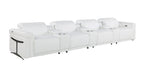 166" Beige Italian Leather Reclining USB Sofa And Storage