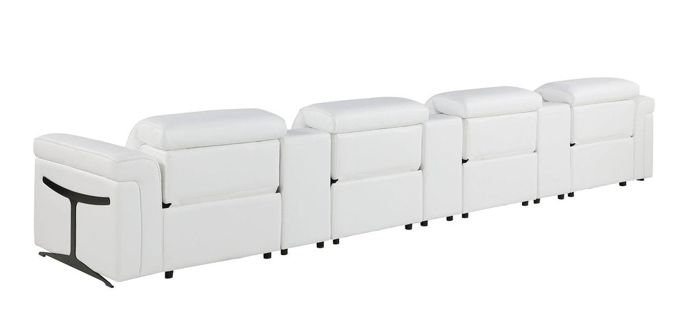166" Beige Italian Leather Reclining USB Sofa And Storage