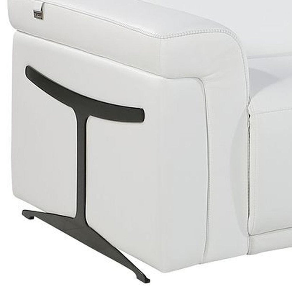 166" Beige Italian Leather Reclining USB Sofa And Storage