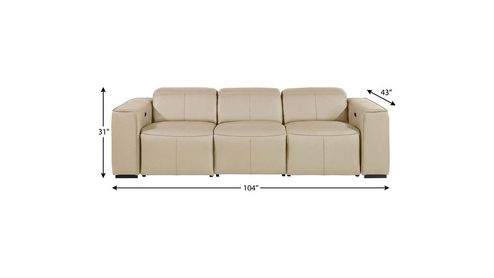 104" Camel Italian Leather Reclining USB Sofa And Storage