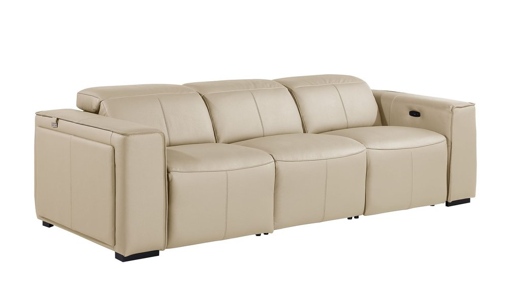 104" Chestnut Italian Leather Reclining USB Sofa And Storage