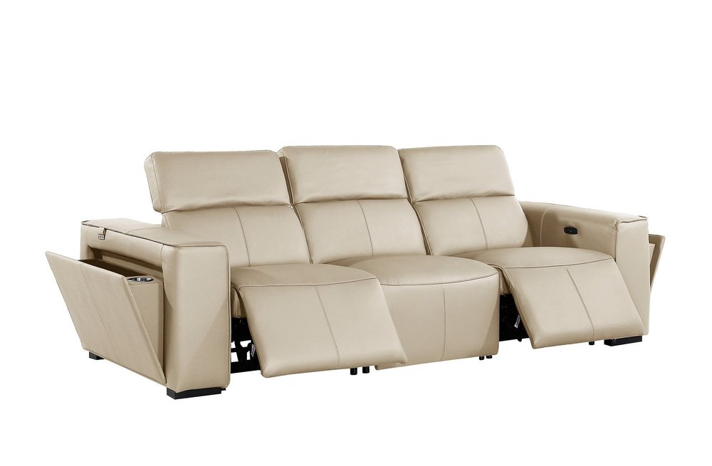 104" Camel Italian Leather Reclining USB Sofa And Storage