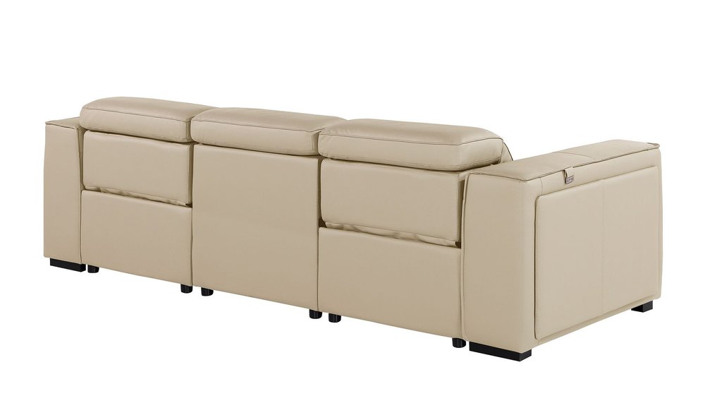 104" Camel Italian Leather Reclining USB Sofa And Storage