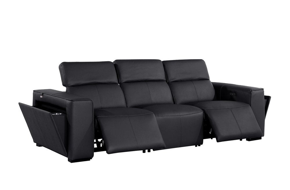 104" Chestnut Italian Leather Reclining USB Sofa And Storage