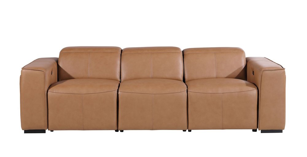 104" Beige Italian Leather Reclining USB Sofa And Storage