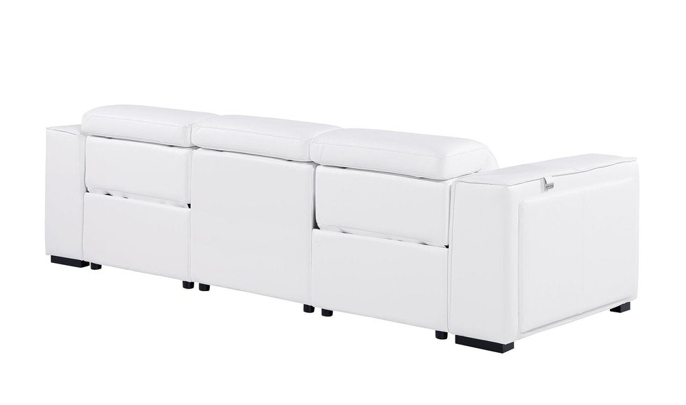 104" Beige Italian Leather Reclining USB Sofa And Storage
