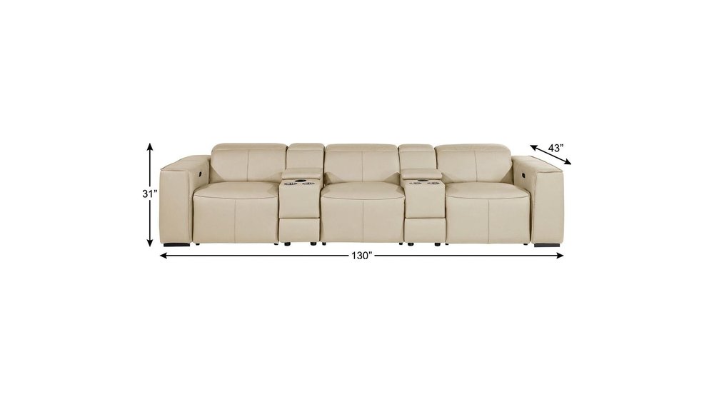 130" Chestnut Italian Leather Reclining USB and Wireless Charger Sofa And Storage