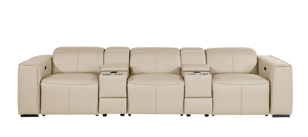 130" Chestnut Italian Leather Reclining USB and Wireless Charger Sofa And Storage