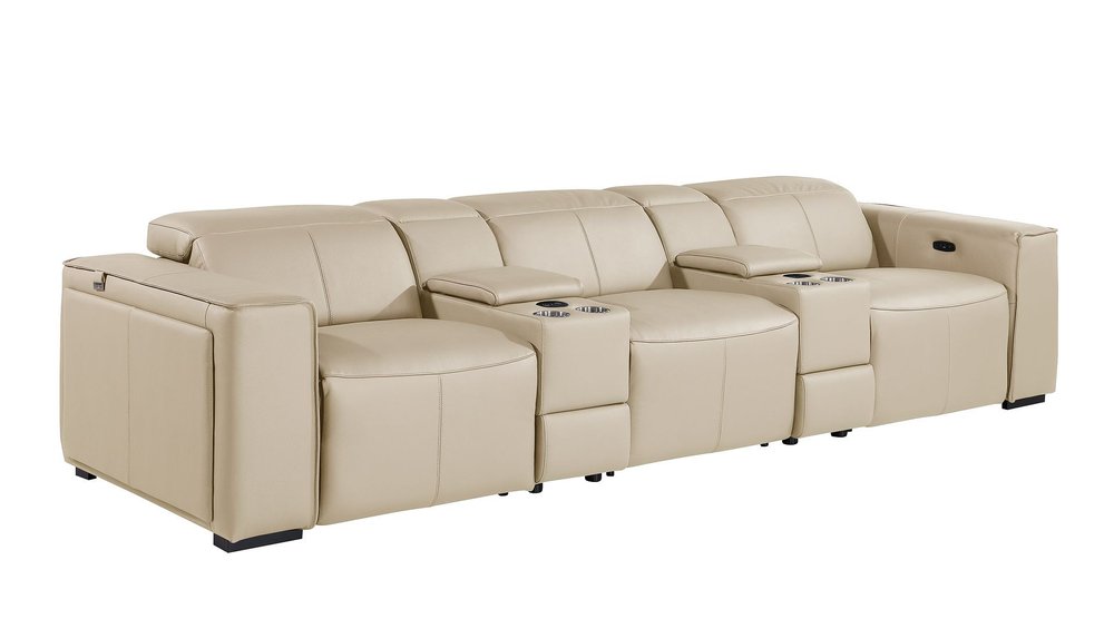 130" Chestnut Italian Leather Reclining USB and Wireless Charger Sofa And Storage