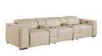 130" Chestnut Italian Leather Reclining USB and Wireless Charger Sofa And Storage