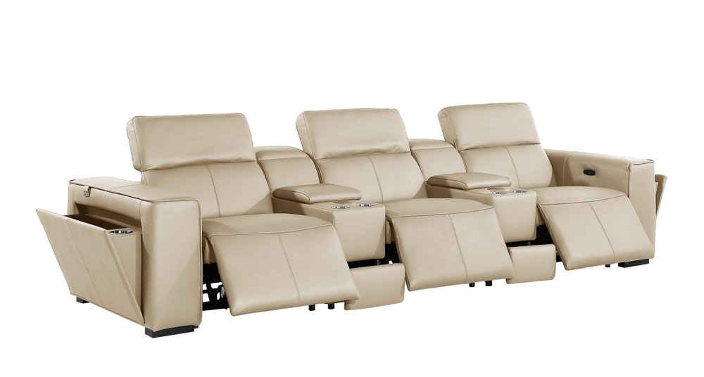 130" Chestnut Italian Leather Reclining USB and Wireless Charger Sofa And Storage