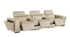 130" Chestnut Italian Leather Reclining USB and Wireless Charger Sofa And Storage