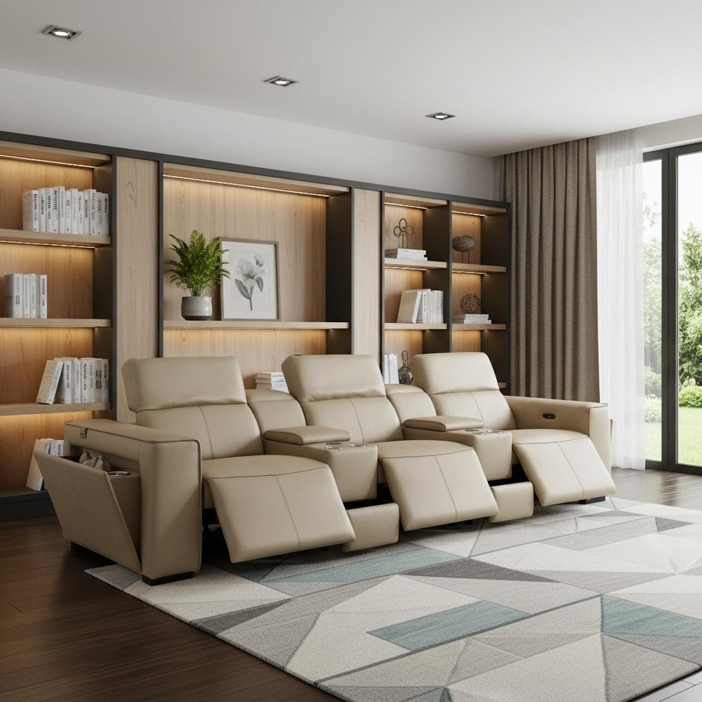 130" Chestnut Italian Leather Reclining USB and Wireless Charger Sofa And Storage