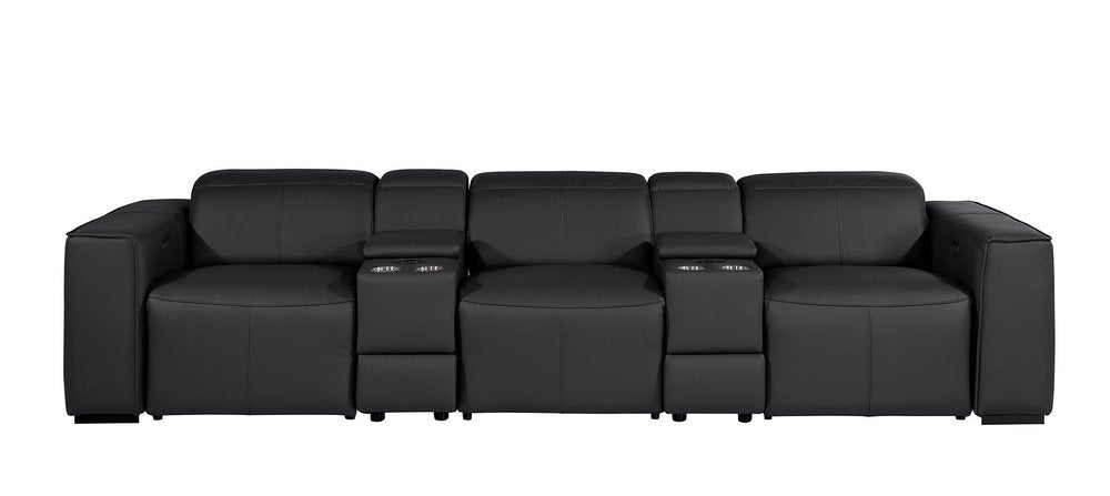 130" Chestnut Italian Leather Reclining USB and Wireless Charger Sofa And Storage