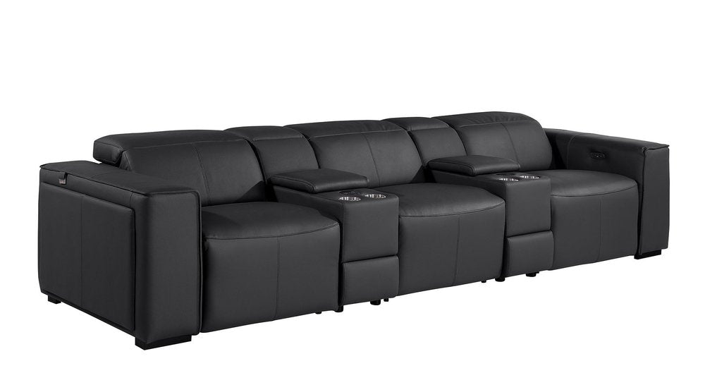130" Chestnut Italian Leather Reclining USB and Wireless Charger Sofa And Storage
