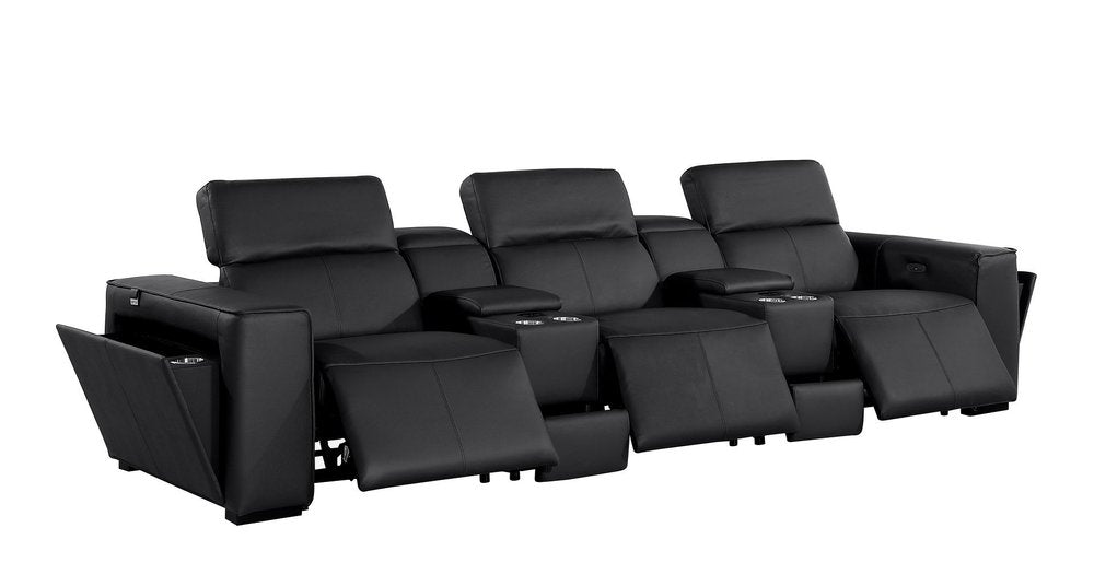 130" Chestnut Italian Leather Reclining USB and Wireless Charger Sofa And Storage