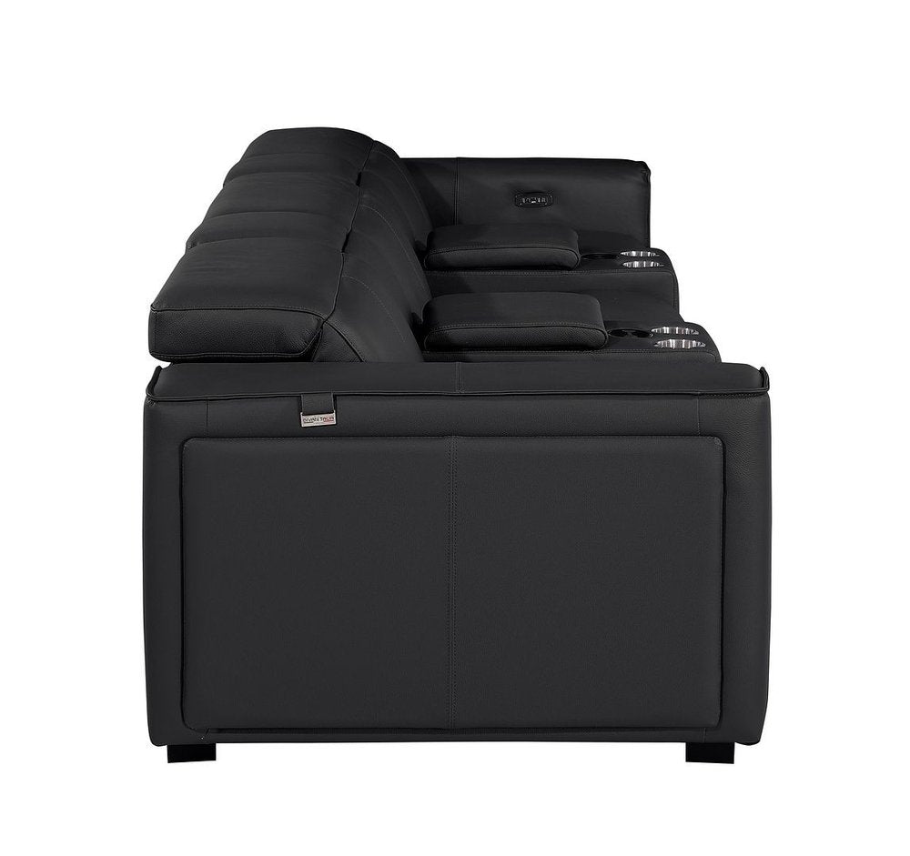 130" Chestnut Italian Leather Reclining USB and Wireless Charger Sofa And Storage