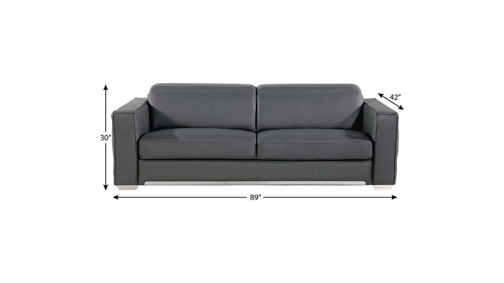 89" Dark Gray Italian Leather Sofa