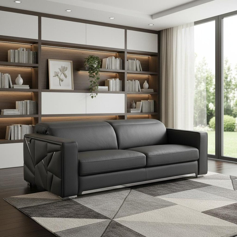 89" Dark Gray Italian Leather Sofa