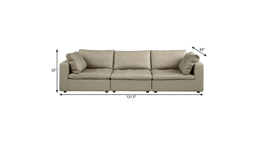 122" Beige Italian Leather Modular Sofa