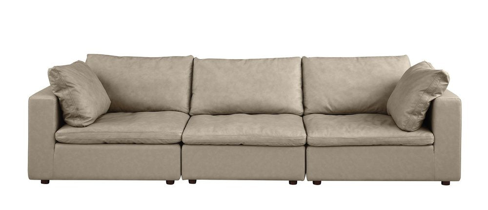 122" Beige Italian Leather Modular Sofa