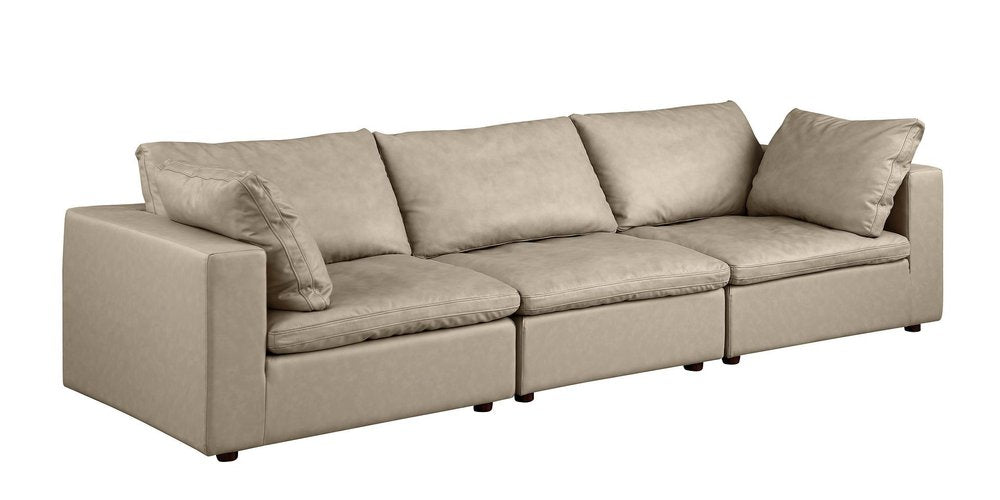 122" Beige Italian Leather Modular Sofa