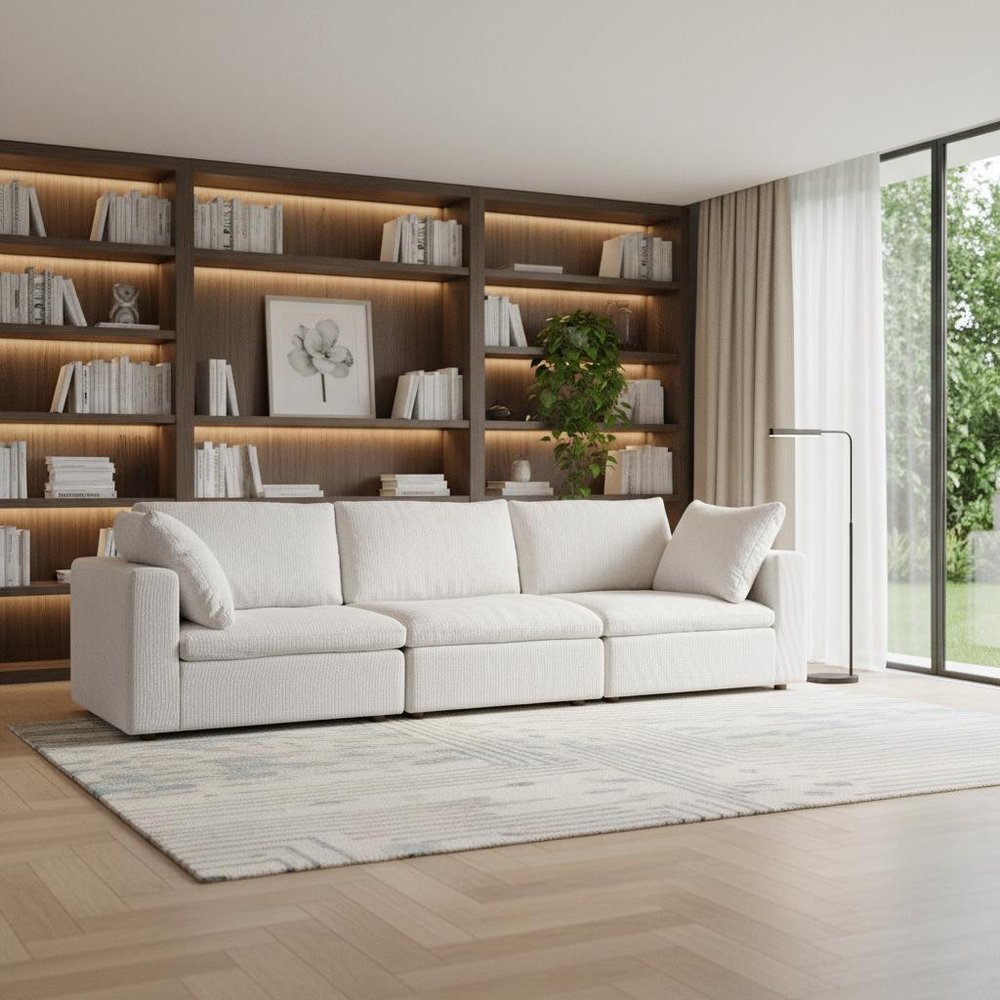 122" Beige Italian Leather Modular Sofa