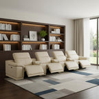 175" Beige Italian Leather Reclining USB and Wireless Charger Sofa And Storage