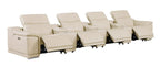 175" Beige Italian Leather Reclining USB and Wireless Charger Sofa And Storage